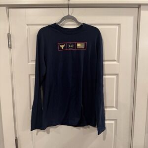 Under Armour Men's UA Loose Long Sleeve Project Rock Shirt Navy Blue Size Medium